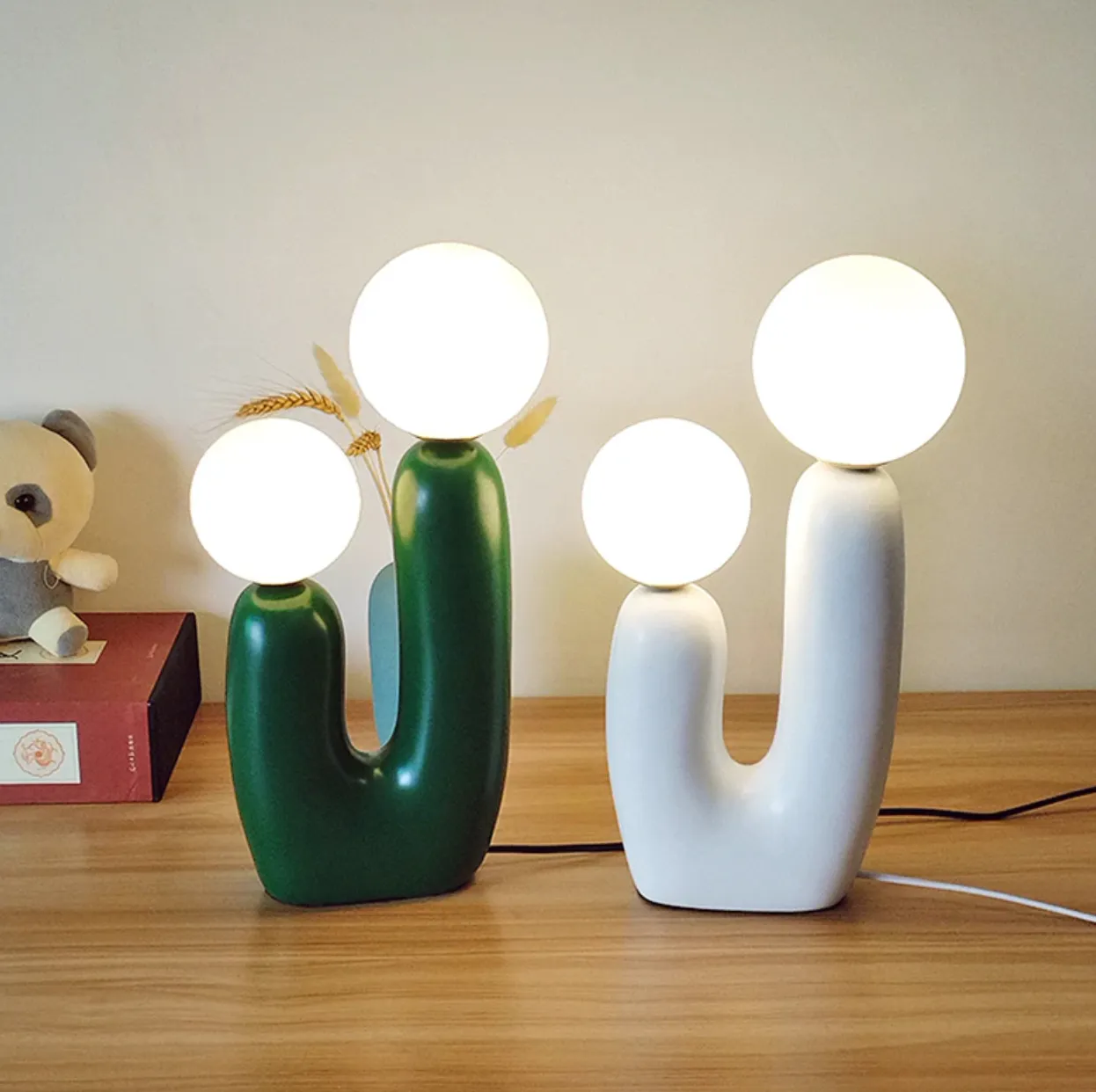 Pale Pink Abstract Modern Dual Bulb Cactus Lamp