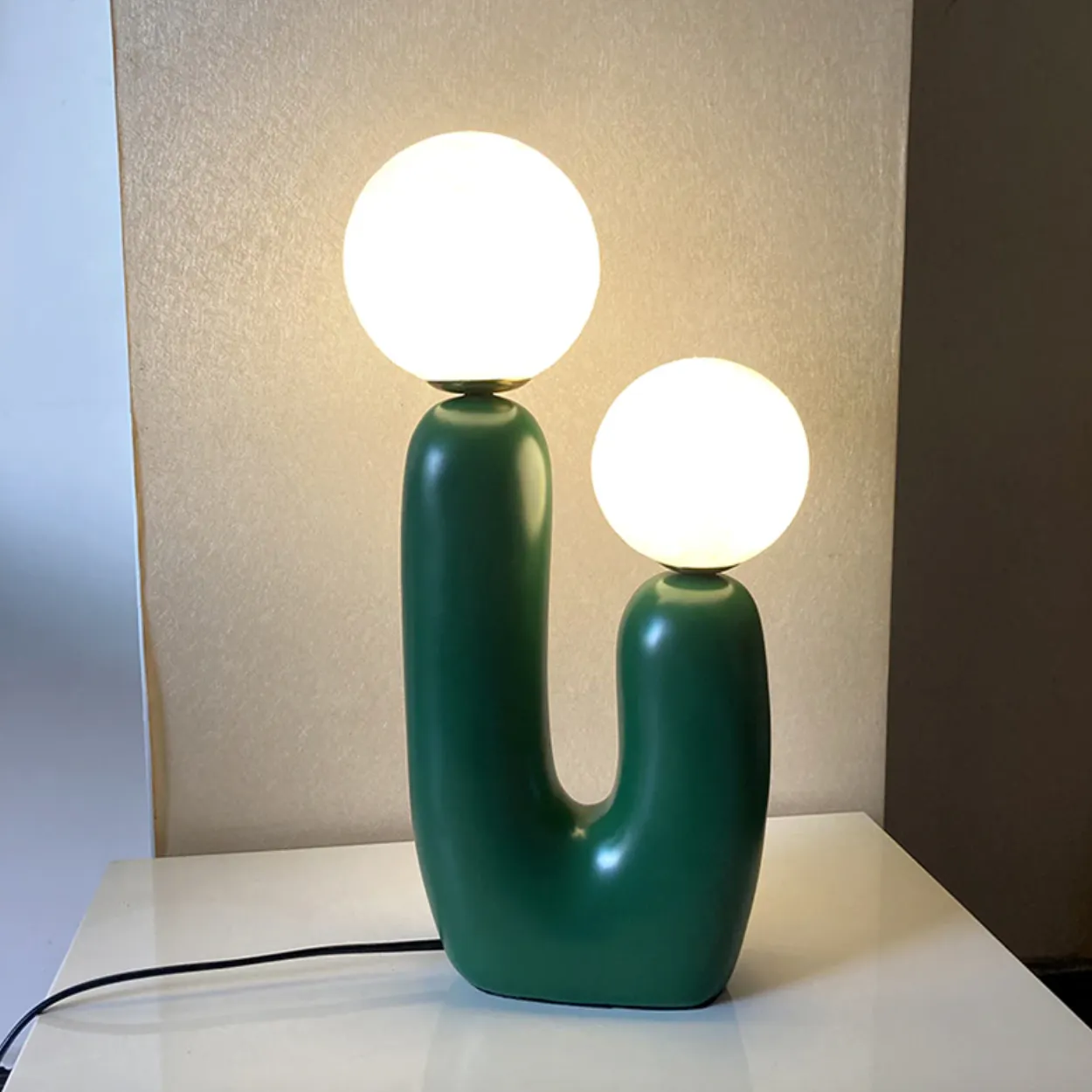 Pale Pink Abstract Modern Dual Bulb Cactus Lamp