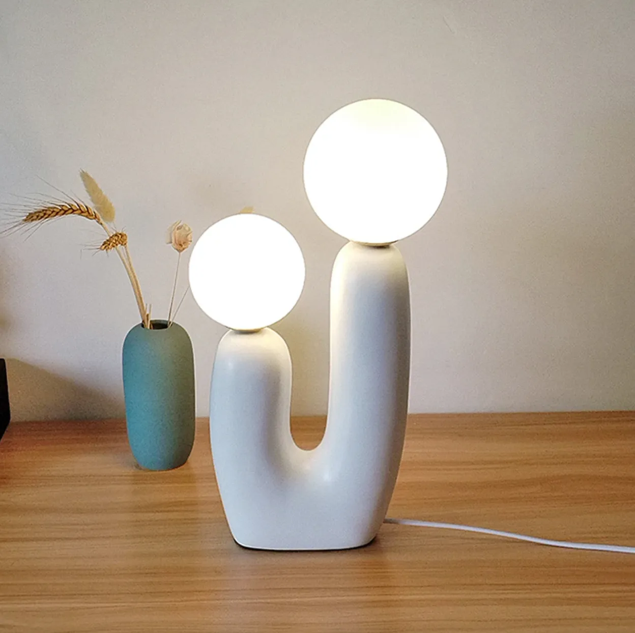 Pale Pink Abstract Modern Dual Bulb Cactus Lamp