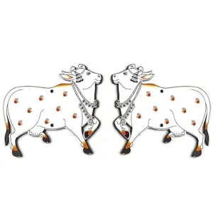 PAREEK HANDICRAFTS Pichwai Cow Design for Diwali | Dussehra | Rangoli | Pooja | Festival Gift | Wedding Decorations Set of 6 (5 INCH) Material-Wood
