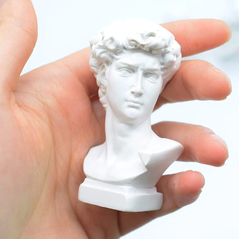 picaru Resin Bust Statue 2.76 Inch Plaster Figurines Mini Home Decoration Sculpture White for Art Hobbyist-David