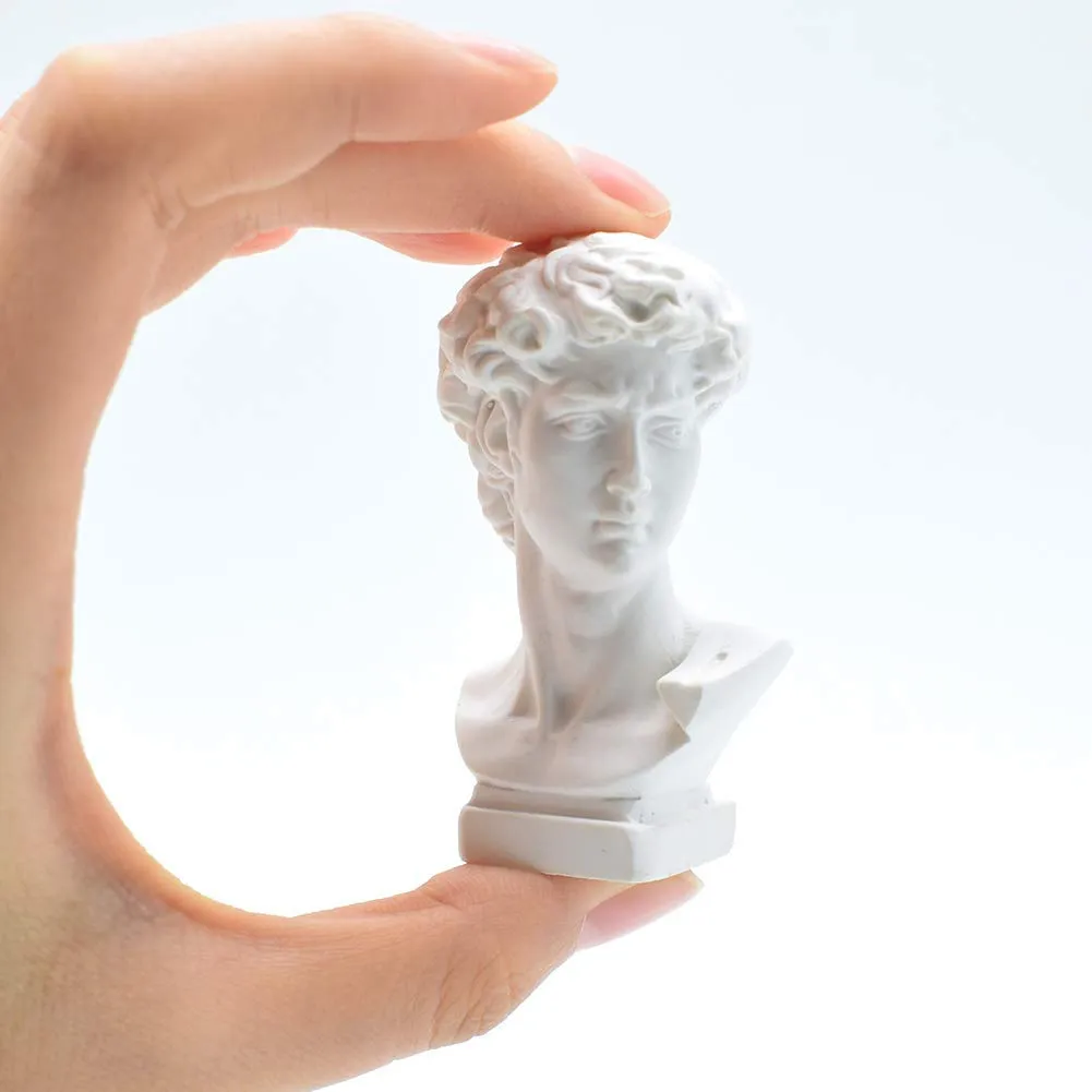 picaru Resin Bust Statue 2.76 Inch Plaster Figurines Mini Home Decoration Sculpture White for Art Hobbyist-David
