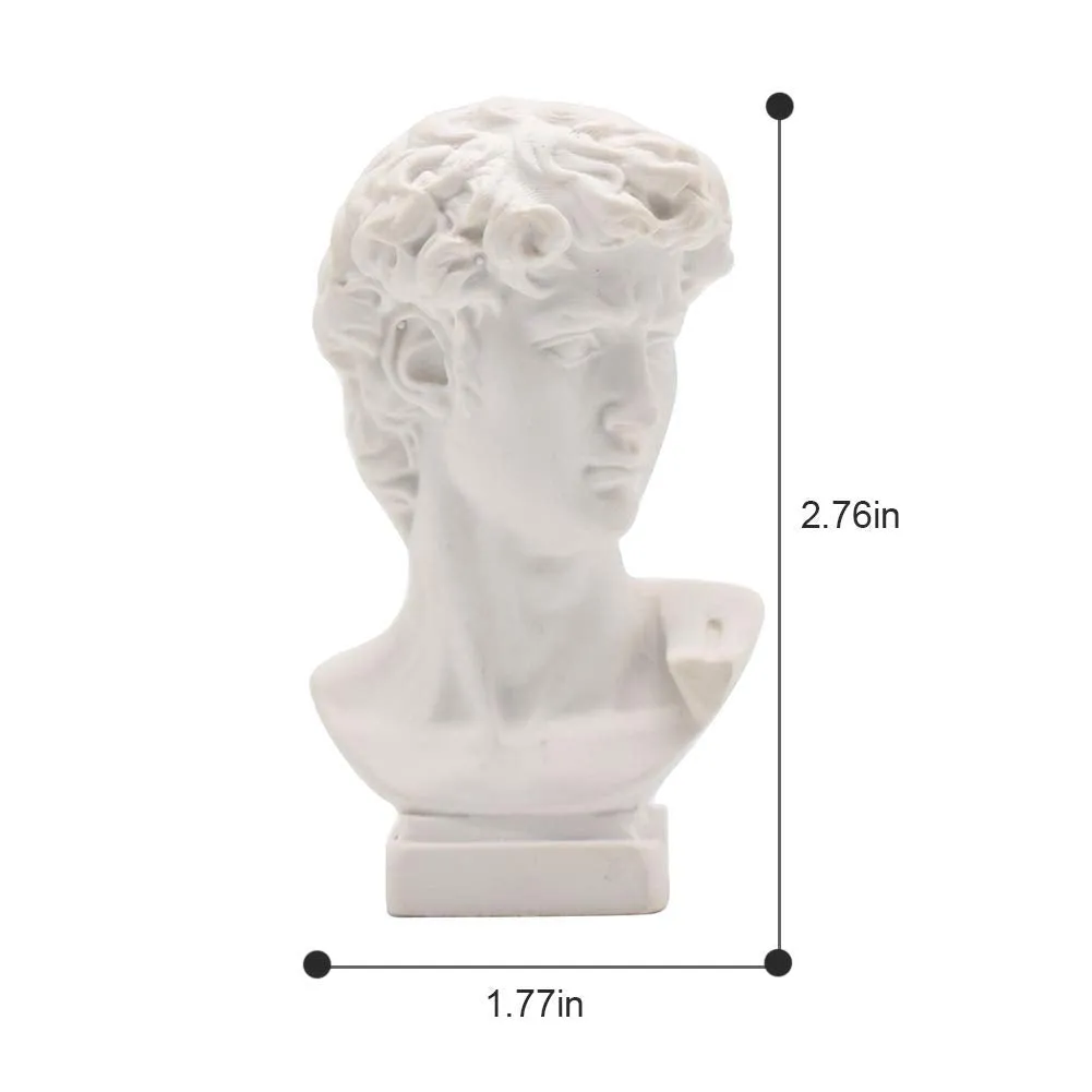 picaru Resin Bust Statue 2.76 Inch Plaster Figurines Mini Home Decoration Sculpture White for Art Hobbyist-David