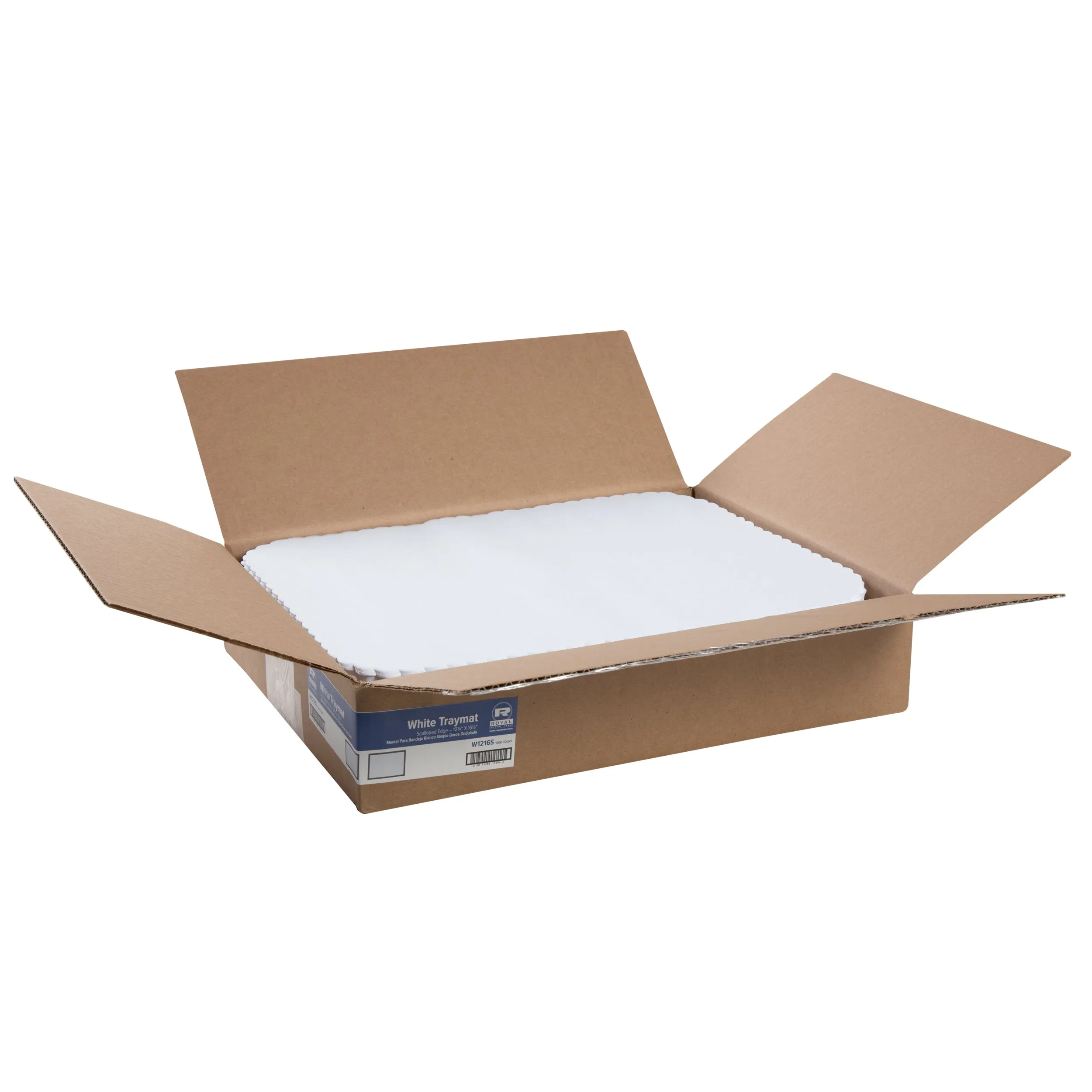 Plain White 12.75" x 16.5" Scallop Traymats, Pack of 1,000