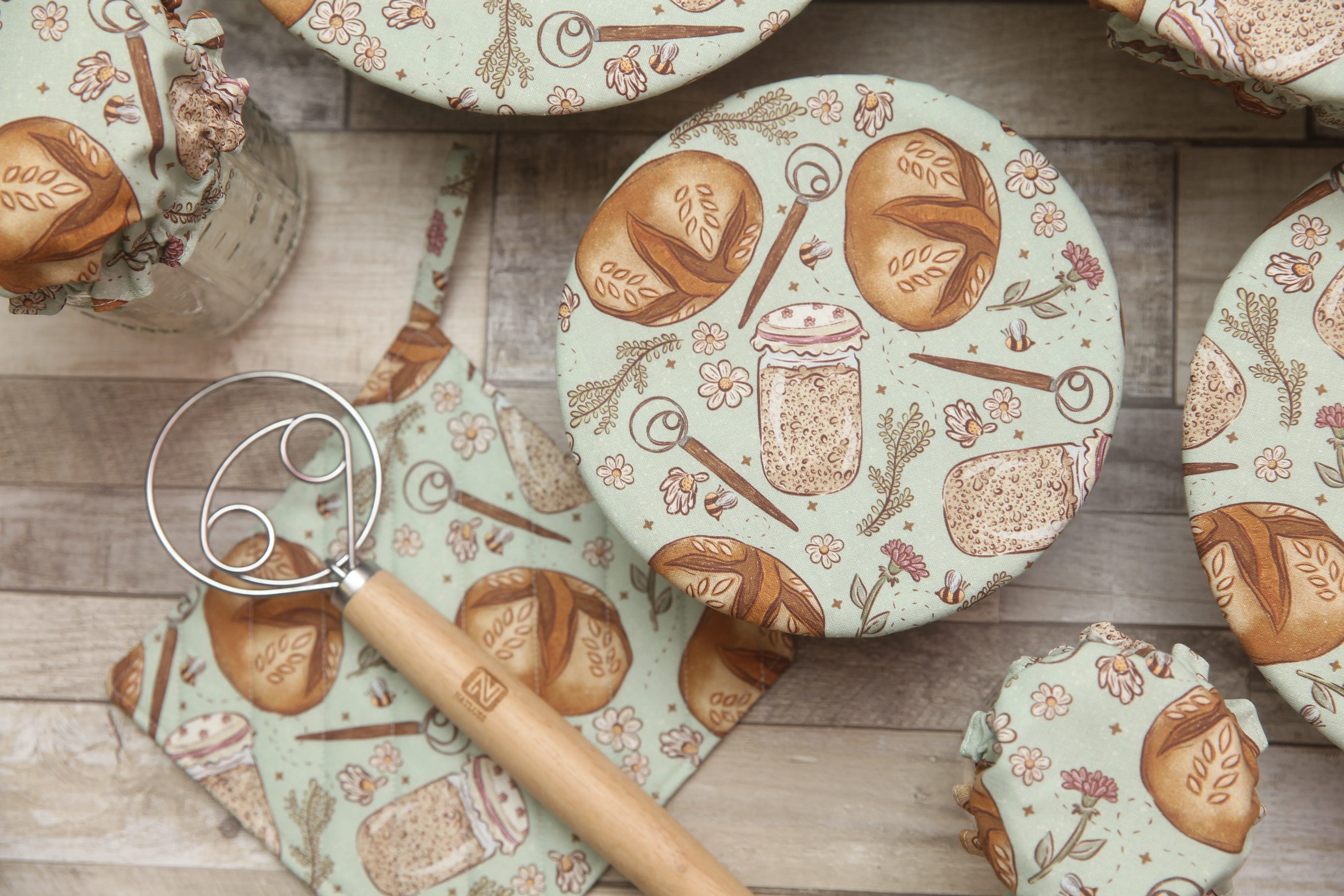 PRE-ORDER NON-PROP (Sourdough!) Bowl, Jar, Cup, Plate COVERS; Hot Pads; Jar Openers; MADE TO ORDER