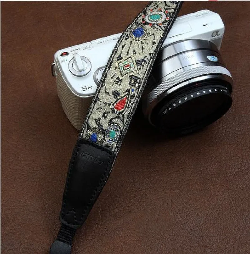 Retro Embroidered Style Strap  Handmade Leather Camera Strap 7589