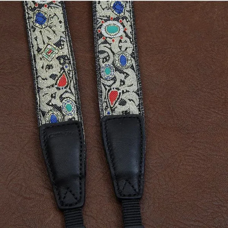 Retro Embroidered Style Strap  Handmade Leather Camera Strap 7589