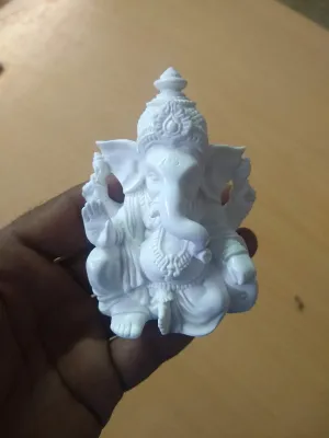 RK Collections 3.5" Lord Ganesh | Ganesha Statue Sculpted in Great Detail with White Marble Finish - Ganesh Idol for Car | Home Decor | Mandir | Gift | Hindu God Idol