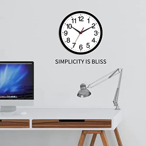 Rohioue Wall Clock, Modern 10 Inch Battery Operated Wall Clocks, Silent Non Ticking Analog Clock for Living Room, Office, Home, Bedroom, Kitchen, Bathroom(Black)