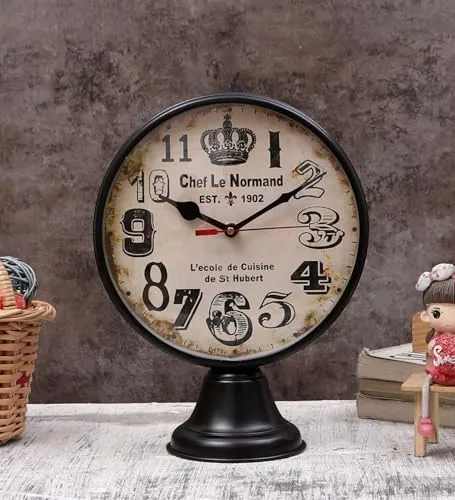 Roomattic 8 Inch Beautiful Vintage Metal Table Clock