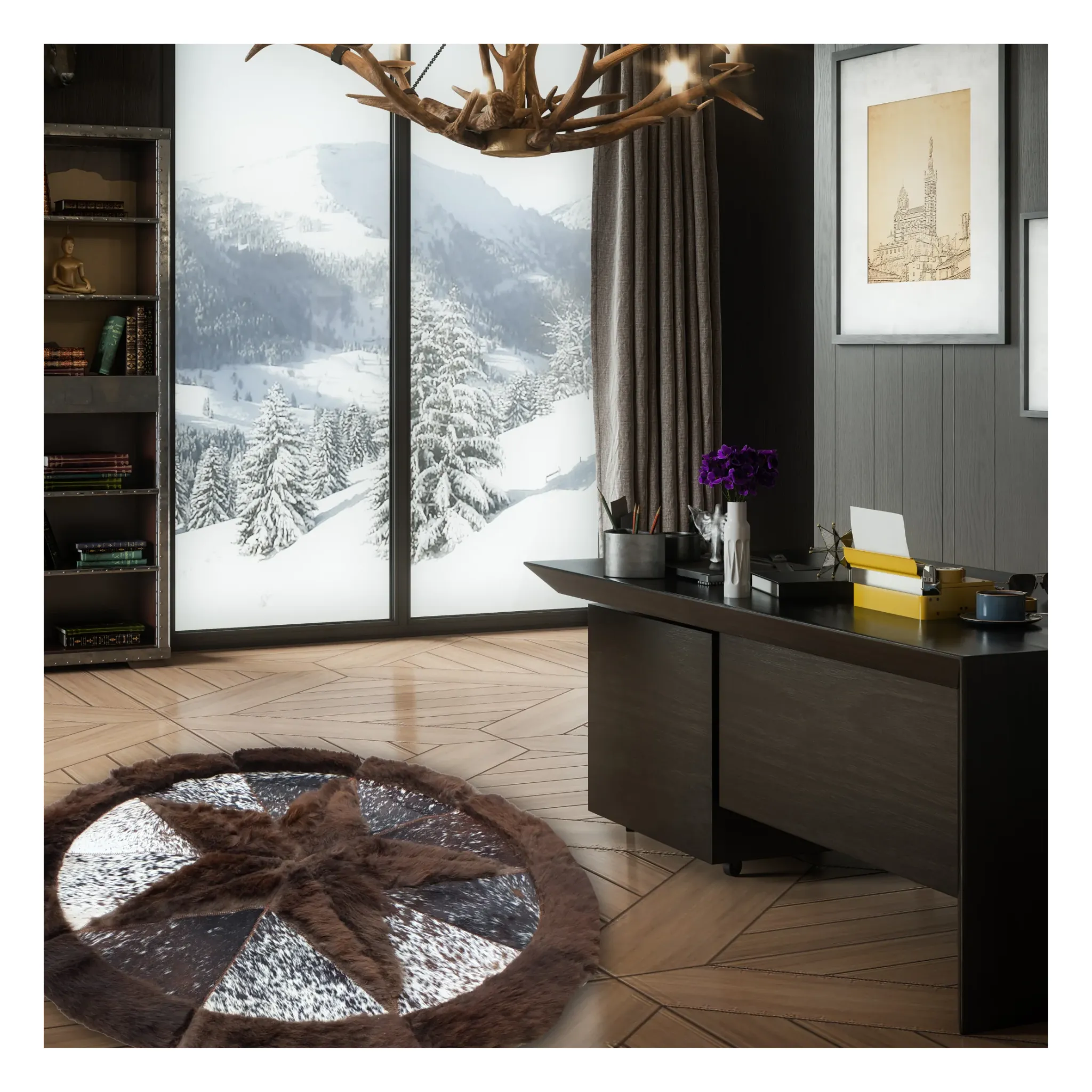 Round Western Rug - Bison Star & Edge 60"
