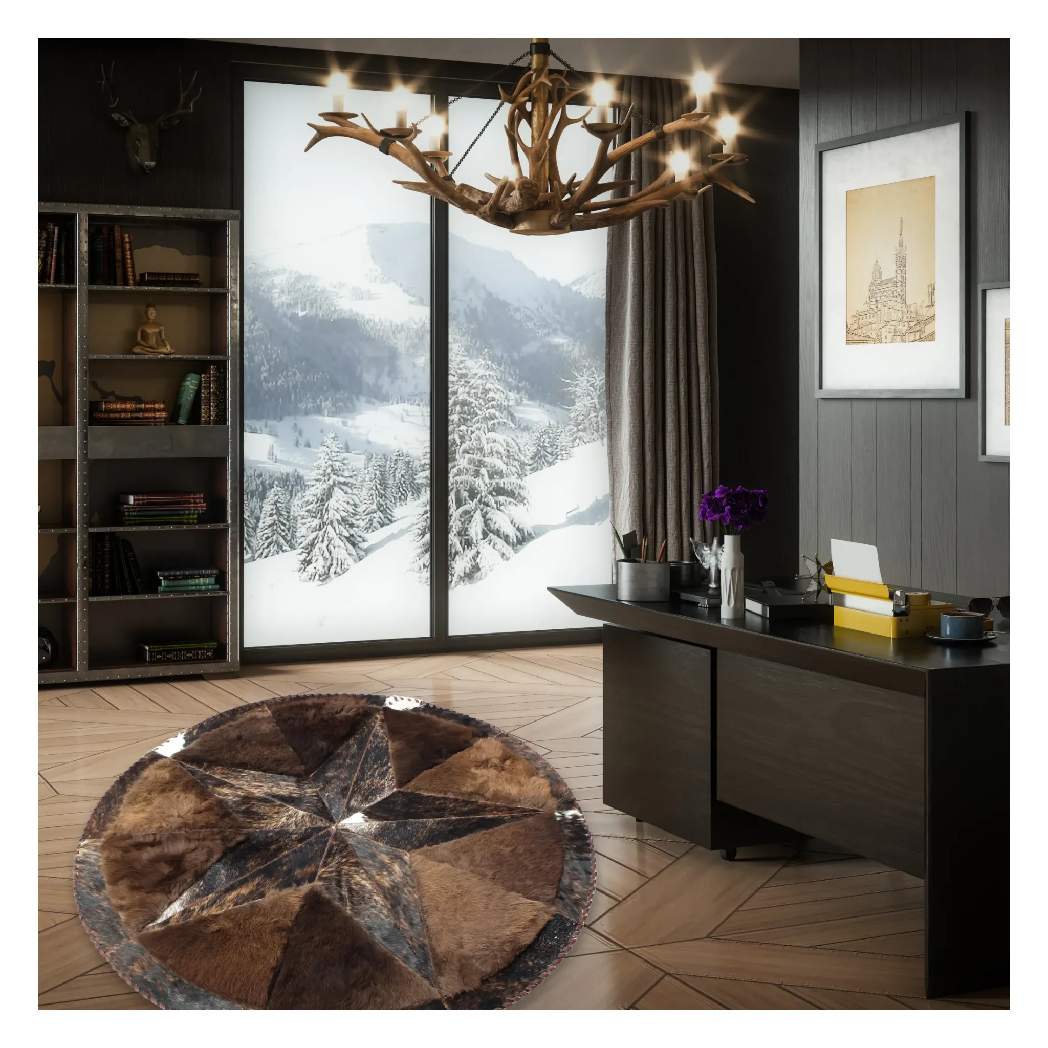 Round Western Rug - Bison Star & Edge 60"