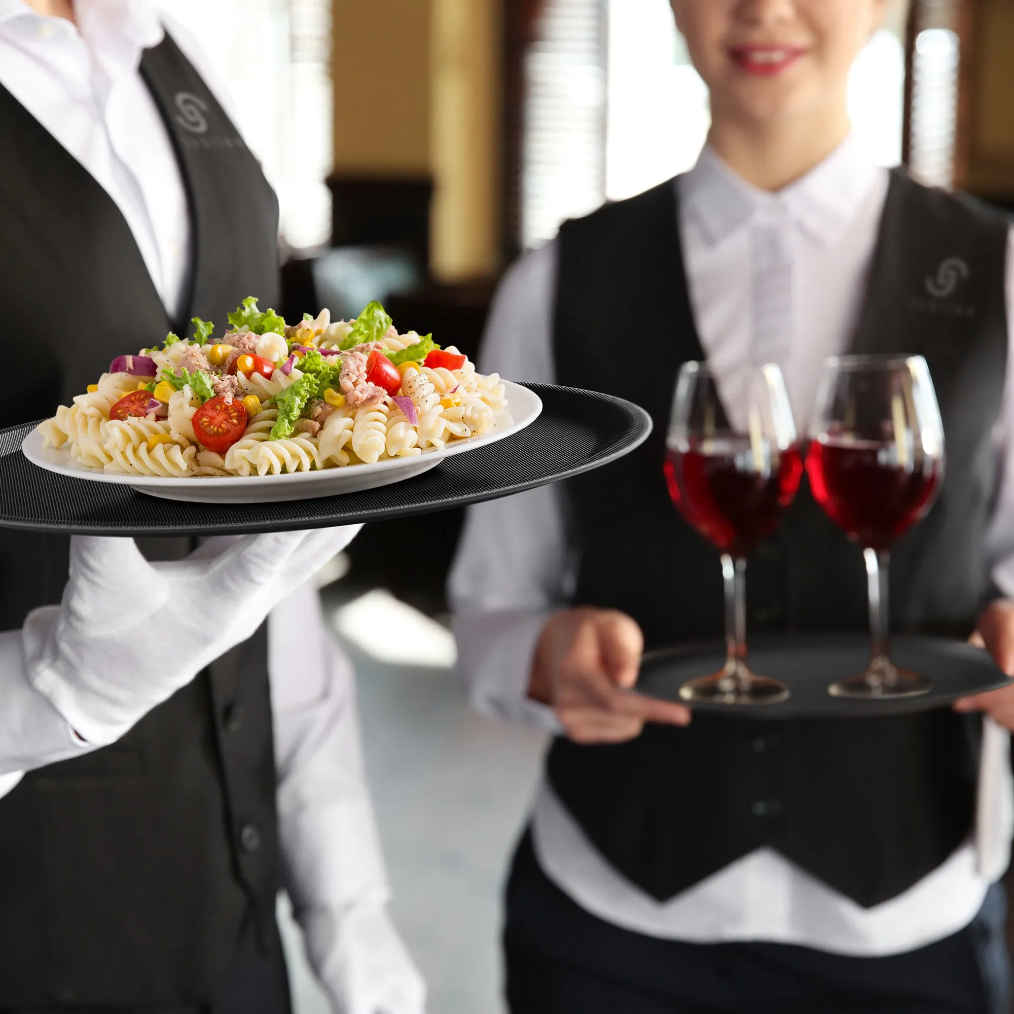 (Set of 2) Round Restaurant Serving Trays, Non-Slip NSF Food Service