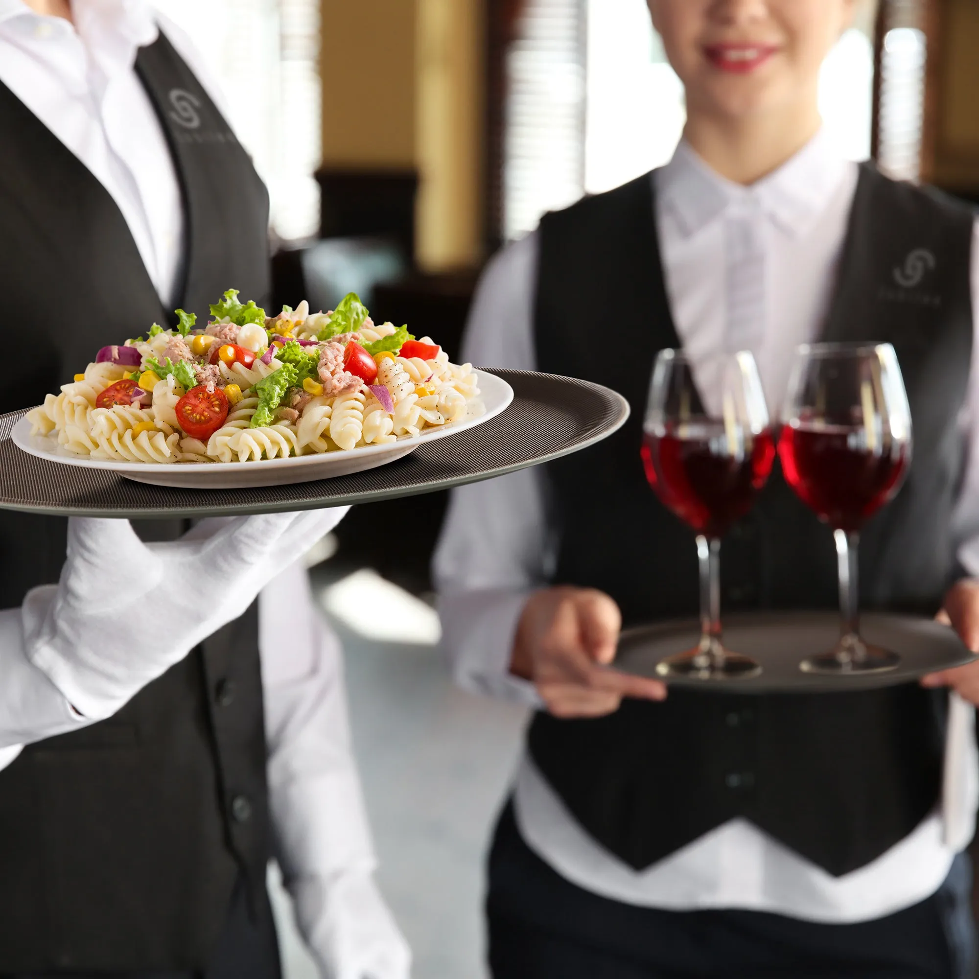 (Set of 2) Round Restaurant Serving Trays, Non-Slip NSF Food Service