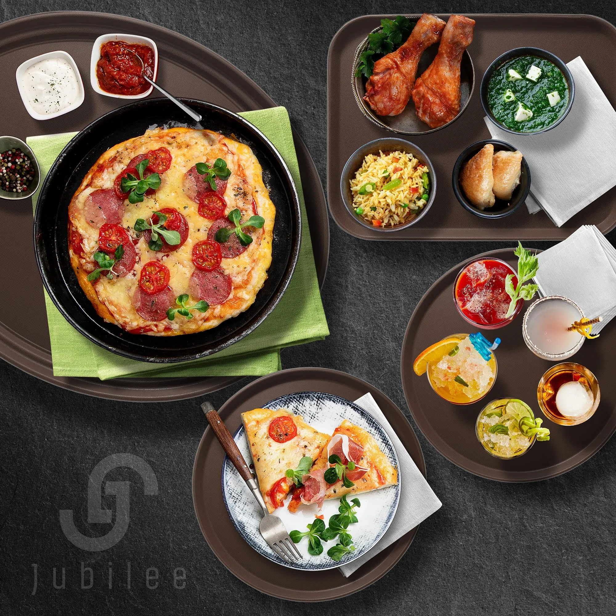 (Set of 2) Round Restaurant Serving Trays, Non-Slip NSF Food Service
