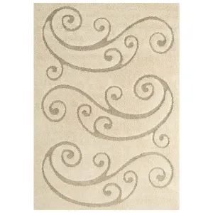 Sprout Scrolling Vine 5x8 Shag Area Rug  Creame and Beige