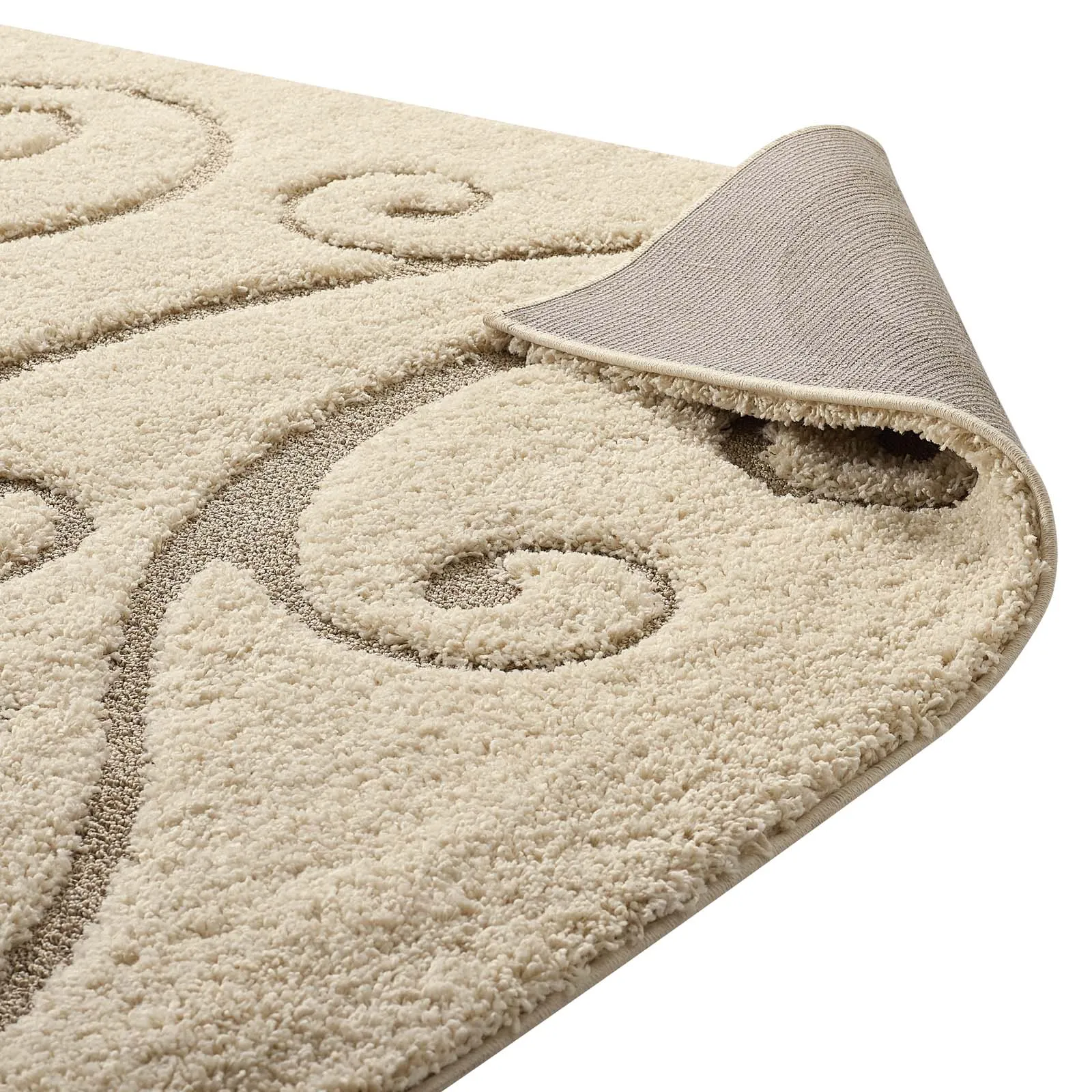 Sprout Scrolling Vine 5x8 Shag Area Rug  Creame and Beige