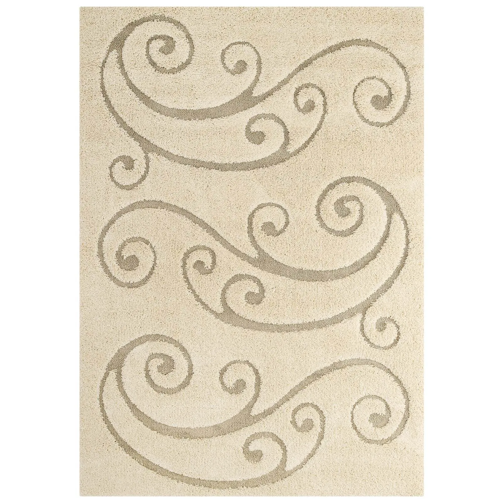 Sprout Scrolling Vine 5x8 Shag Area Rug  Creame and Beige