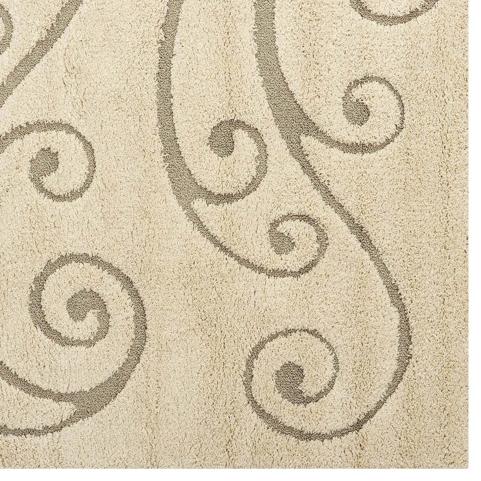 Sprout Scrolling Vine 5x8 Shag Area Rug  Creame and Beige