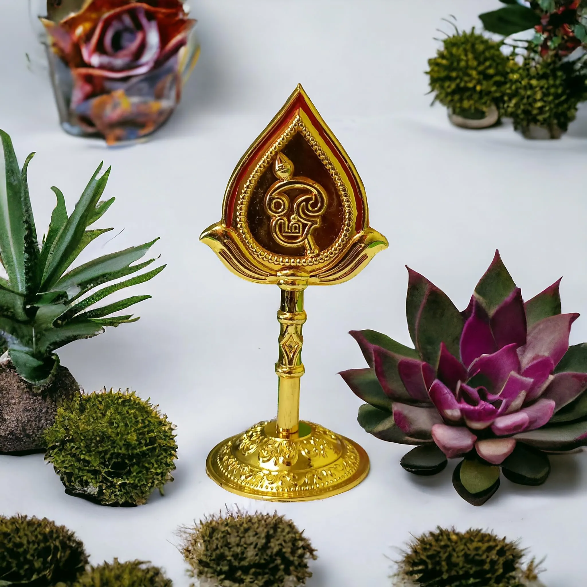 SRian Lord Murugan Vel Idol with Face for Car Dashboard, Pooja Room | Double Sided Design | Height -10 cm, Golden Color