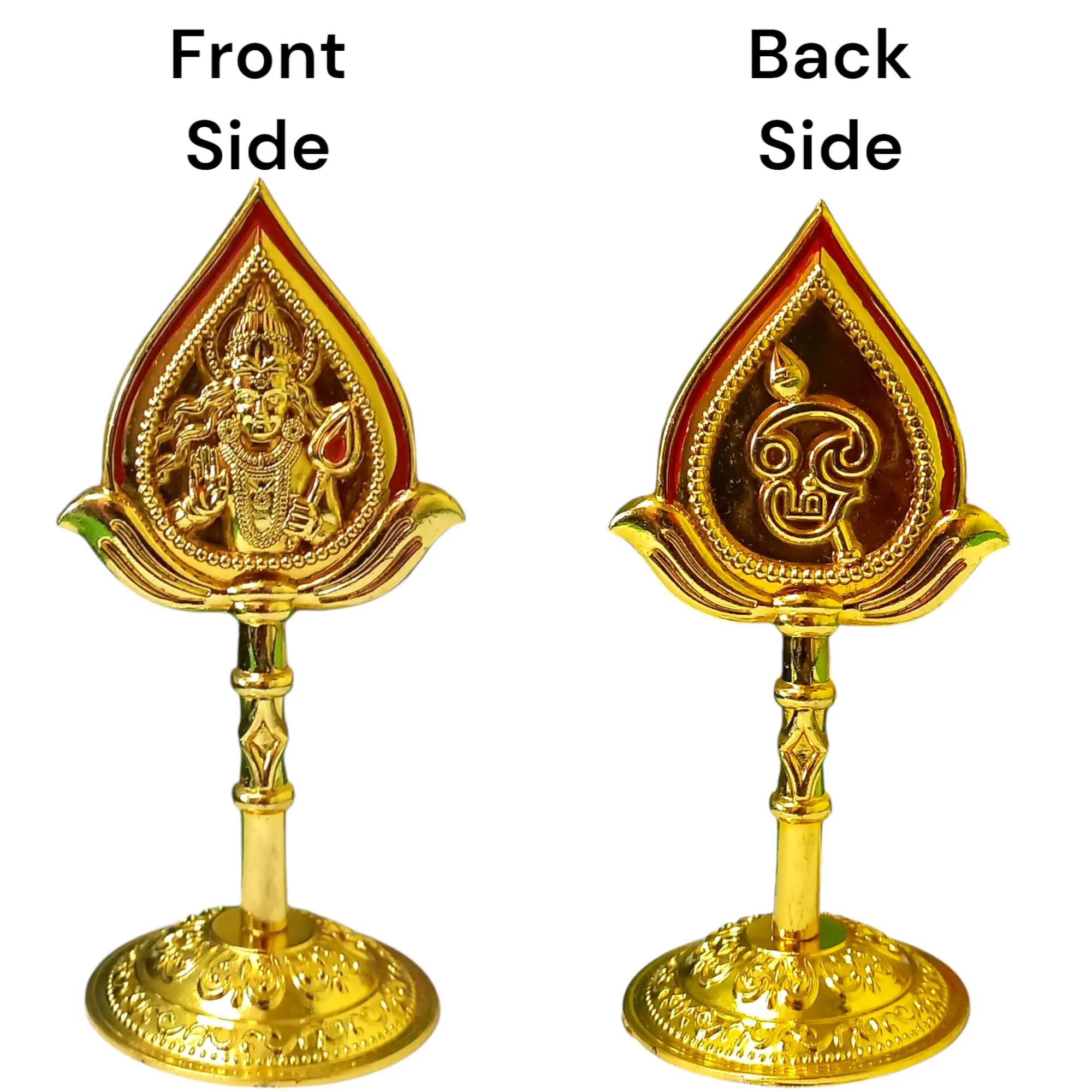 SRian Lord Murugan Vel Idol with Face for Car Dashboard, Pooja Room | Double Sided Design | Height -10 cm, Golden Color