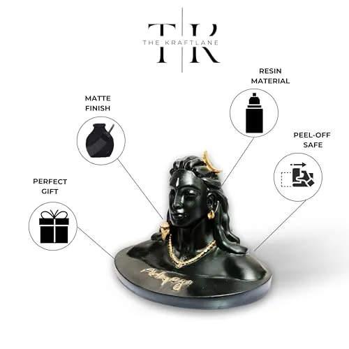 TheKraftLane Lord Mahadev Bholenath Shivji Adiyogi Shiva Statue Idol Murti for Car Dashboard | Ideal for Home Decor - Resin Figurine, Spiritual Gift for Meditation (2.5 Inch)