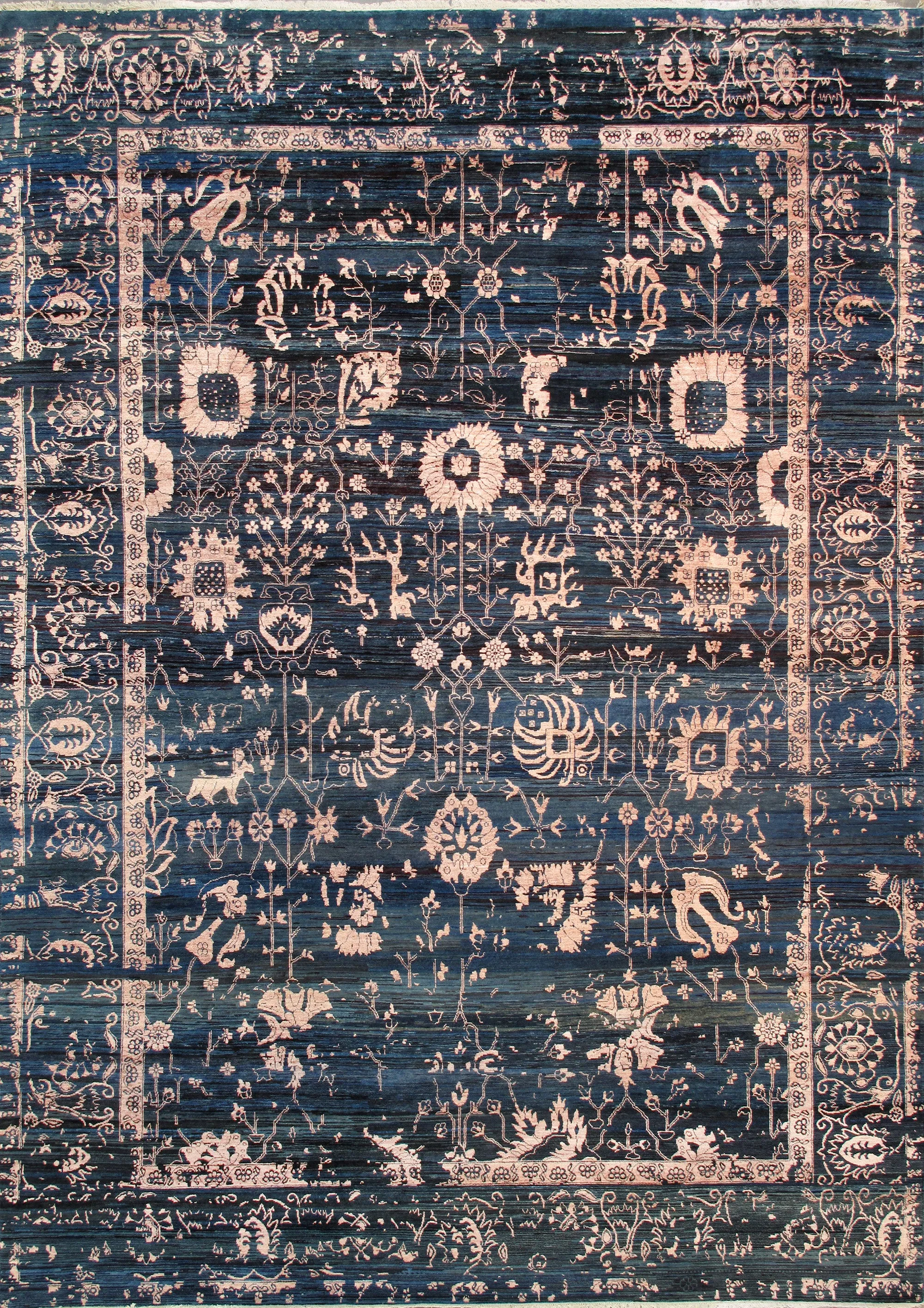 Transitional Collection Hand-Knotted Blue Bsilk & Wool Area Rug-10' 0" X 14' 0"