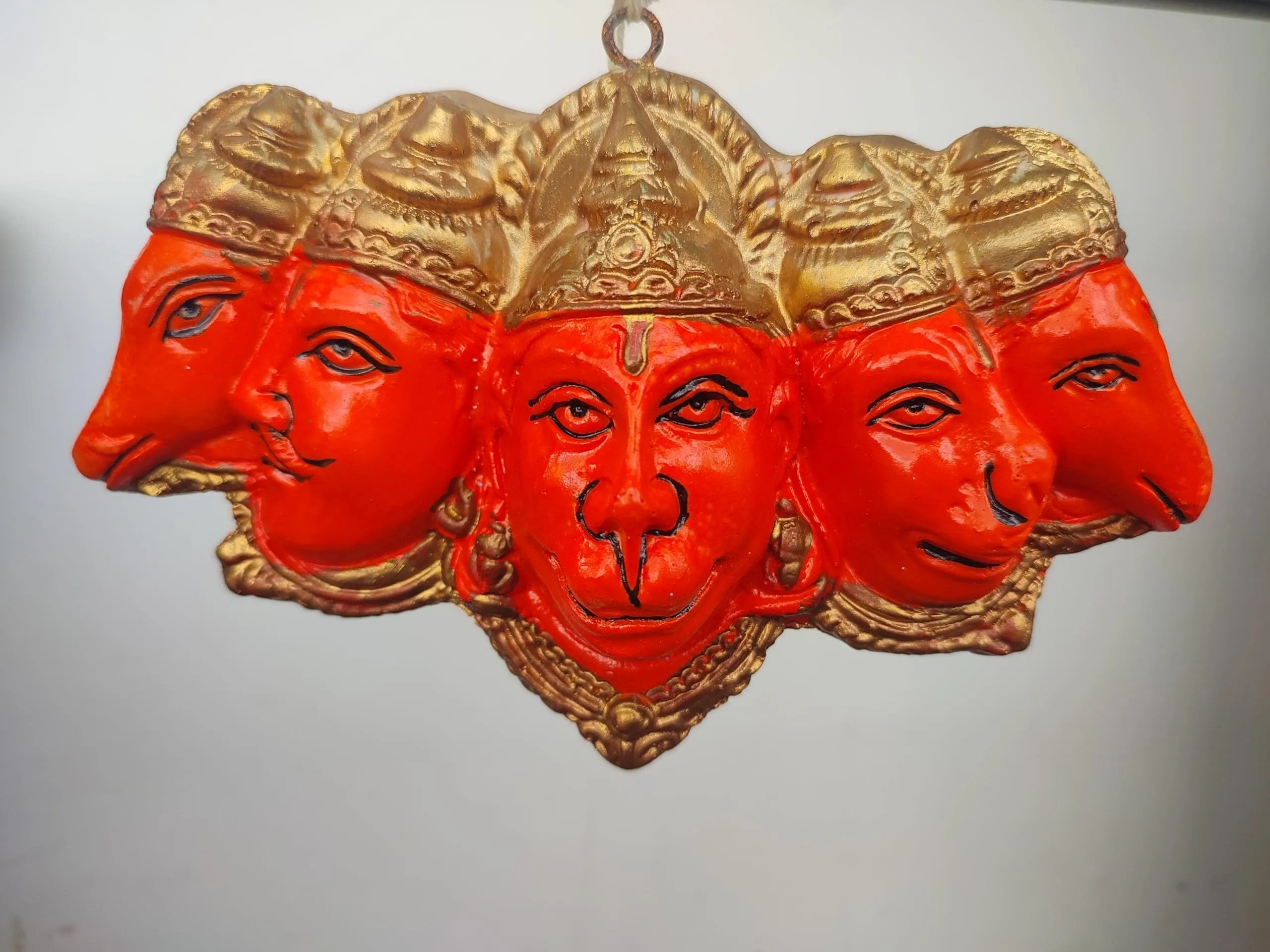 VIKACRAFT Panchmukhi Hanuman Idol for Door Entrance Wall Hanging Bajrang Bali Idol for Home Decor, Gifting, Pooja, Protection from Evil Eye Fengi Shui Vasu Items - Orange - 7x4 Inch