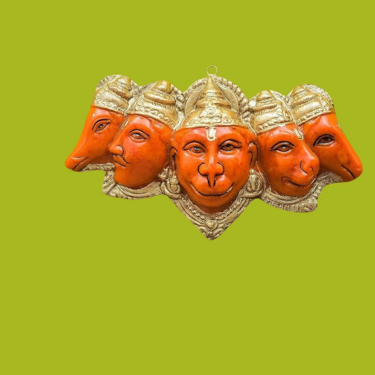 VIKACRAFT Panchmukhi Hanuman Idol for Door Entrance Wall Hanging Bajrang Bali Idol for Home Decor, Gifting, Pooja, Protection from Evil Eye Fengi Shui Vasu Items - Orange - 7x4 Inch