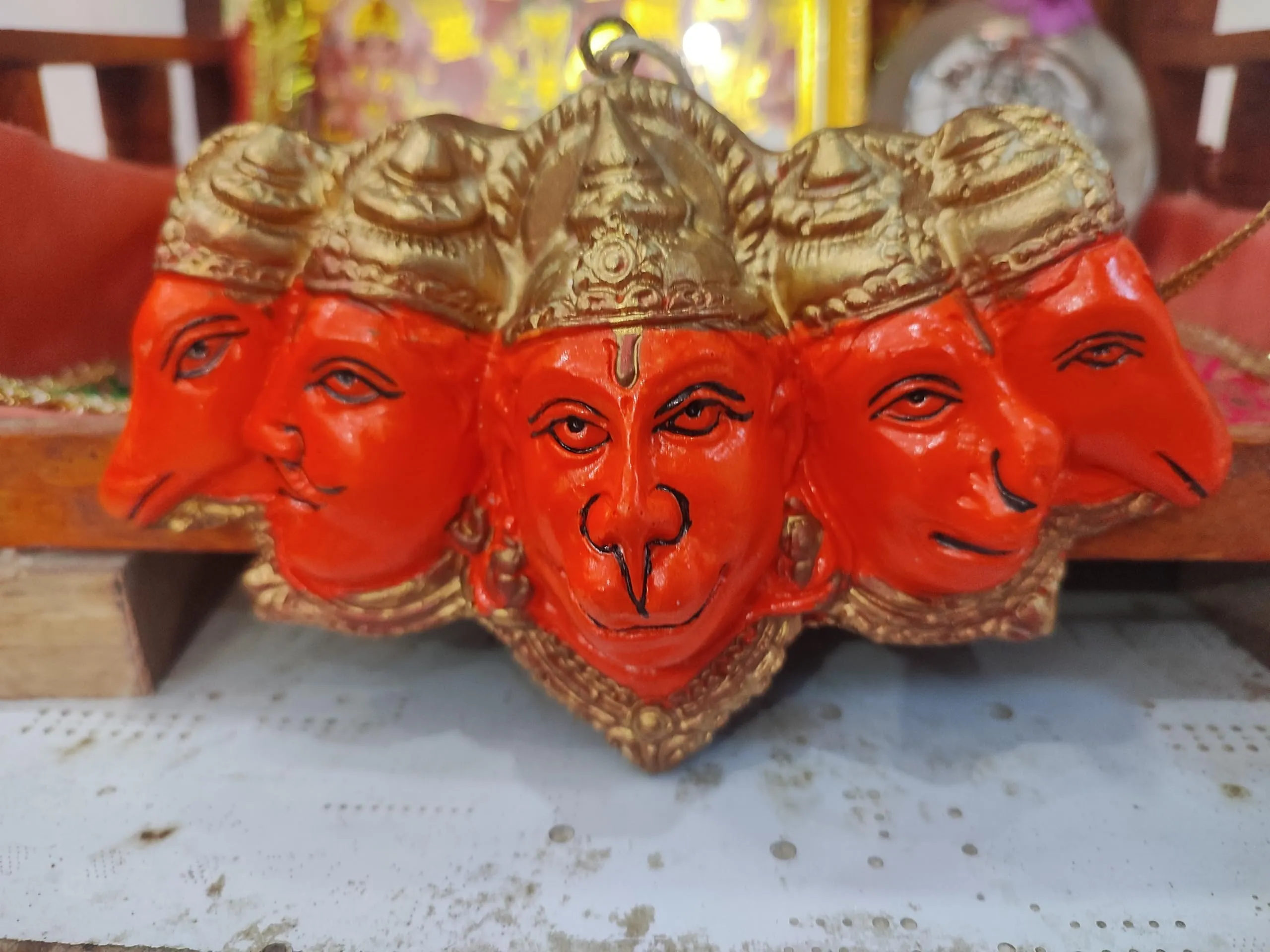 VIKACRAFT Panchmukhi Hanuman Idol for Door Entrance Wall Hanging Bajrang Bali Idol for Home Decor, Gifting, Pooja, Protection from Evil Eye Fengi Shui Vasu Items - Orange - 7x4 Inch