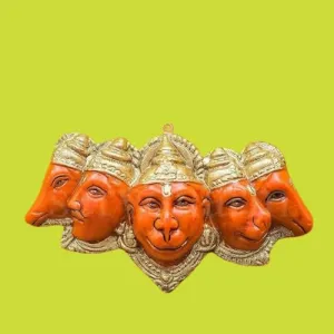 VIKACRAFT Panchmukhi Hanuman Idol for Door Entrance Wall Hanging Bajrang Bali Idol for Home Decor, Gifting, Pooja, Protection from Evil Eye Fengi Shui Vasu Items - Orange - 7x4 Inch