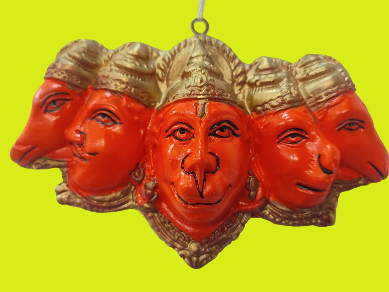 VIKACRAFT Panchmukhi Hanuman Idol for Door Entrance Wall Hanging Bajrang Bali Idol for Home Decor, Gifting, Pooja, Protection from Evil Eye Fengi Shui Vasu Items - Orange - 7x4 Inch