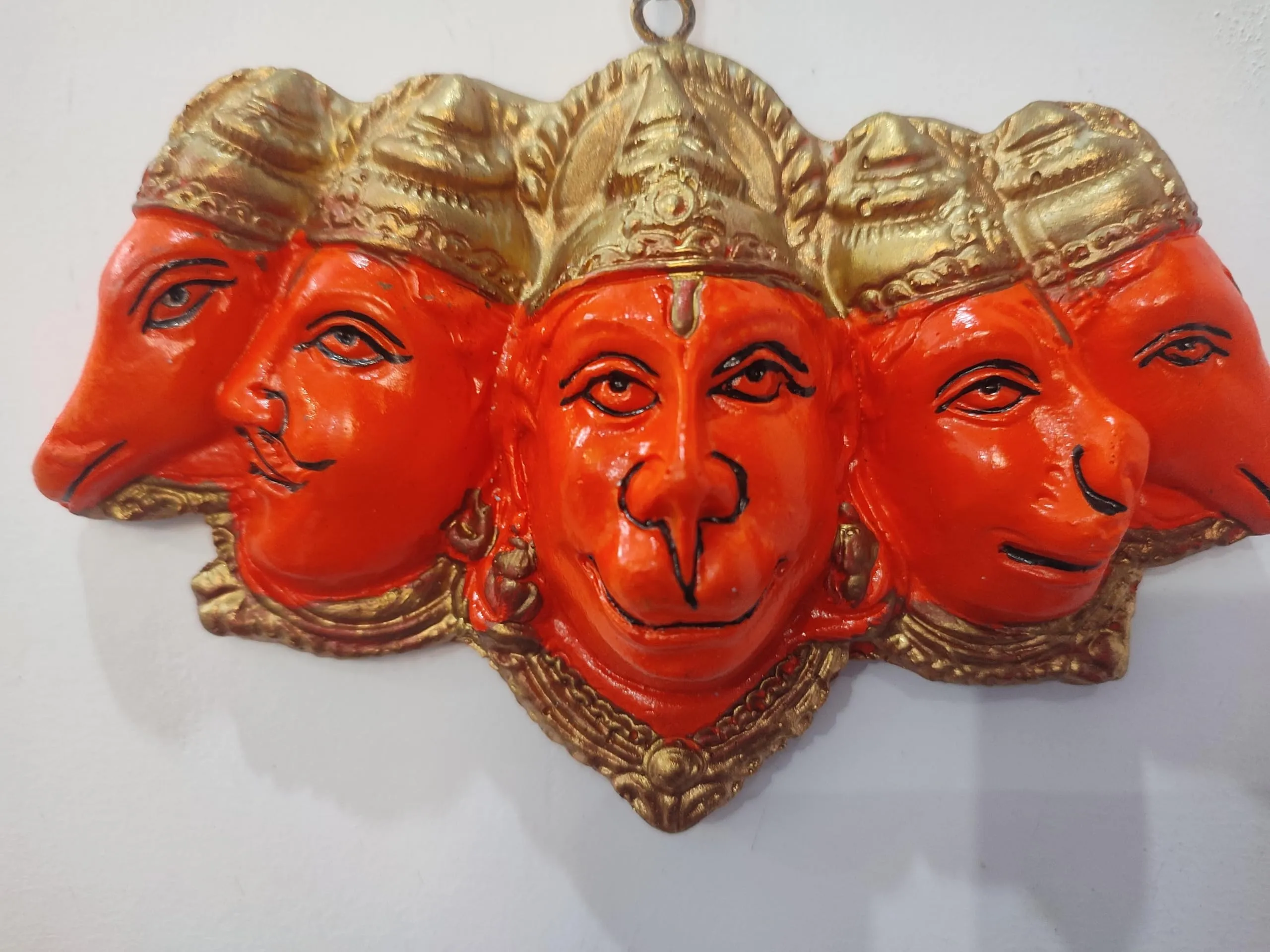 VIKACRAFT Panchmukhi Hanuman Idol for Door Entrance Wall Hanging Bajrang Bali Idol for Home Decor, Gifting, Pooja, Protection from Evil Eye Fengi Shui Vasu Items - Orange - 7x4 Inch