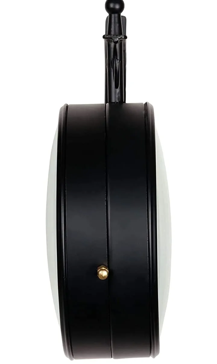 Vintage Product Antique Black Railway Station Double Sided Metal Analog Wall Clock (8 Inch, Black), Standard
