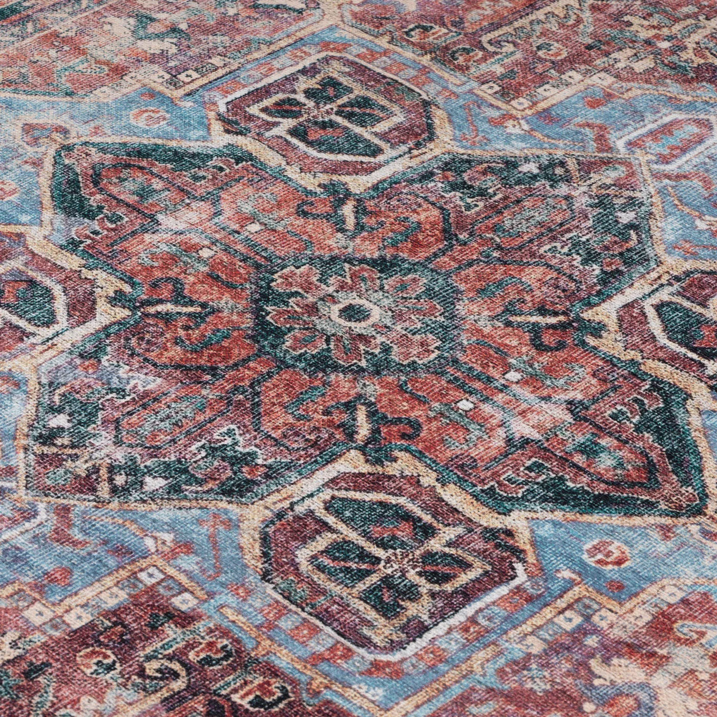 Washable Red Medallion Area Rug - Slaney