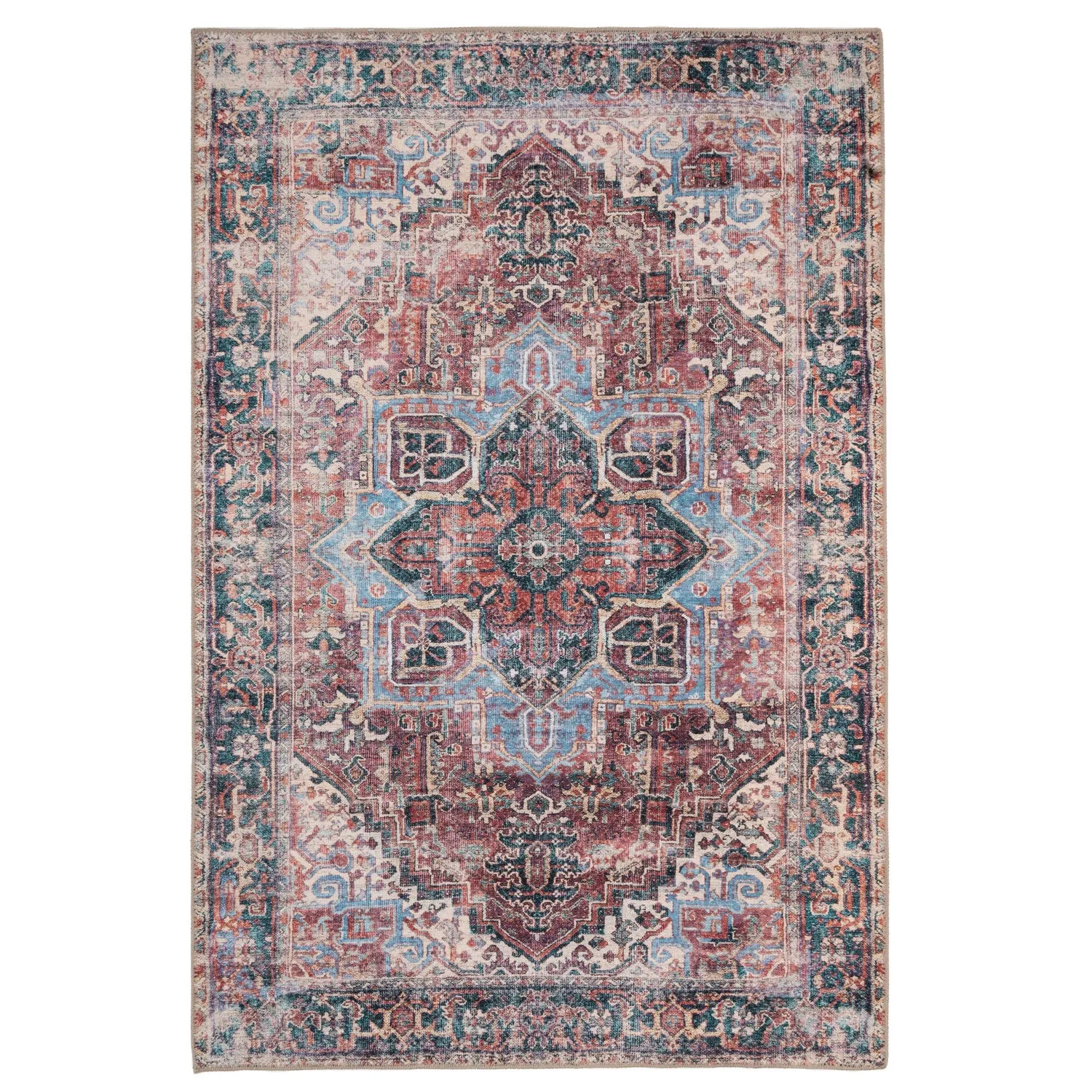 Washable Red Medallion Area Rug - Slaney