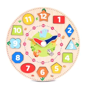 Webby Wooden Early Educational Teaching Clock-Time & Shapes Sorting Toy for Kids, 12 Pieces (Multicolor)