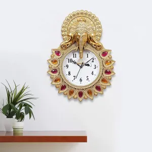 Webelkart Premium Plastic Designer Stones Ganesha Wall Clock for Home and Office Decor| Wall Clock for Living Room| Wall Clock for Bedroom (Gold)