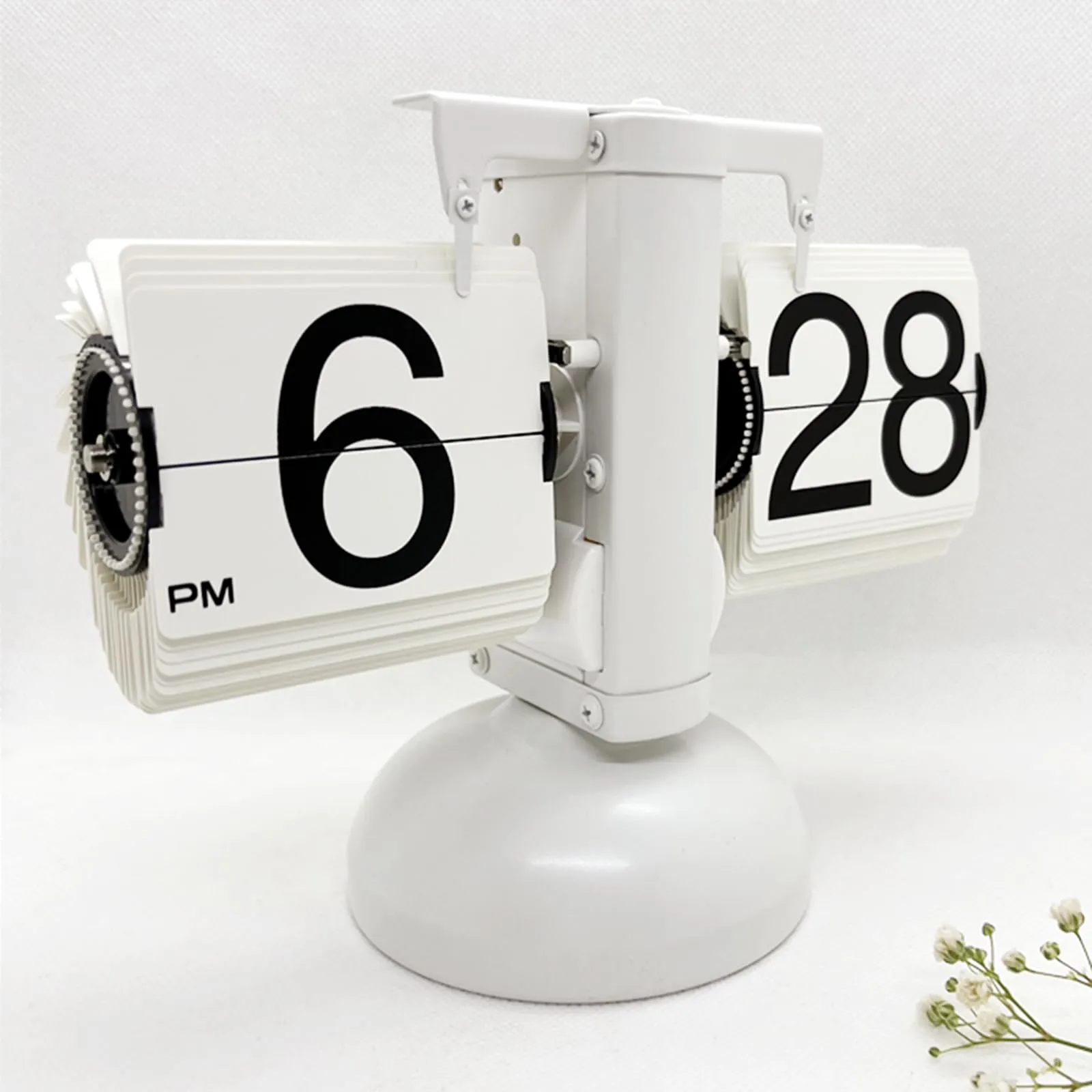 YS0911 Automatic Digital Clock 24 Hours Table Stainless Steel Turn Page Automatic Clock, Black