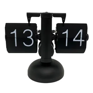 YS0911 Automatic Digital Clock 24 Hours Table Stainless Steel Turn Page Automatic Clock, Black
